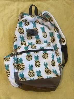 Dickies White Pineapple Print Backpack with Brown Base